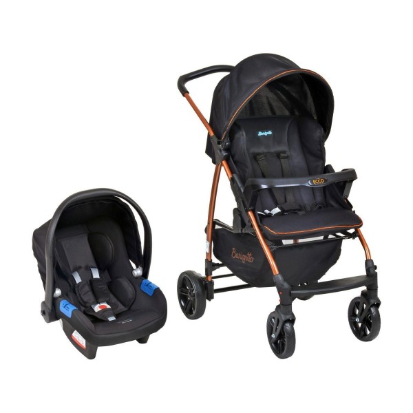 Carrinho de Bebê Ecco Preto / Cobre + Bebê Conforto Touring Evolution SE